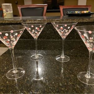 Pampered chef pink and white polka dot martini glasses